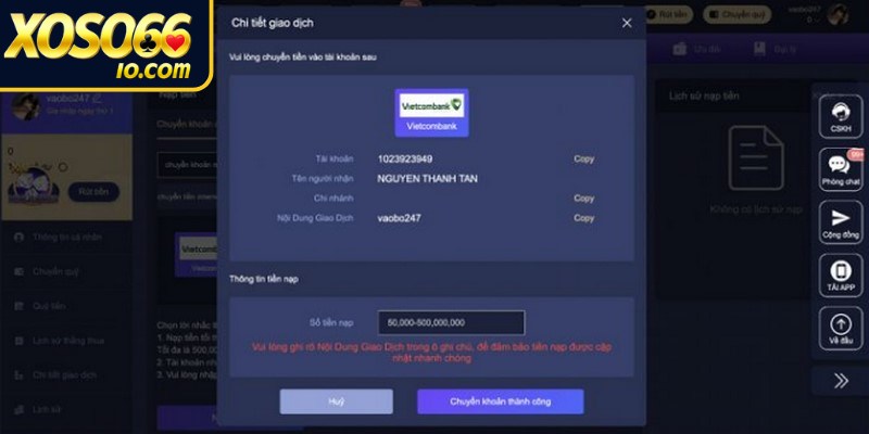 Hướng dẫn quy trình nạp tiền XOSO66 nhanh chóng, thuận tiện